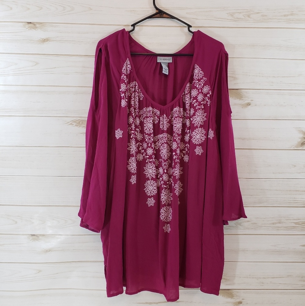 Catherines Cold Shoulder Tunic SZ: 4X Burgundy